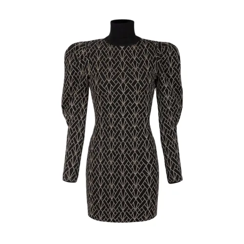 Elisabetta Franchi , Geometric Pattern Viscose and Lurex Mini Dress ,Black female, Sizes: