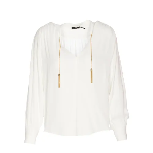 Elisabetta Franchi , "Golden Chain V-Neck Shirt" ,White female, Sizes: