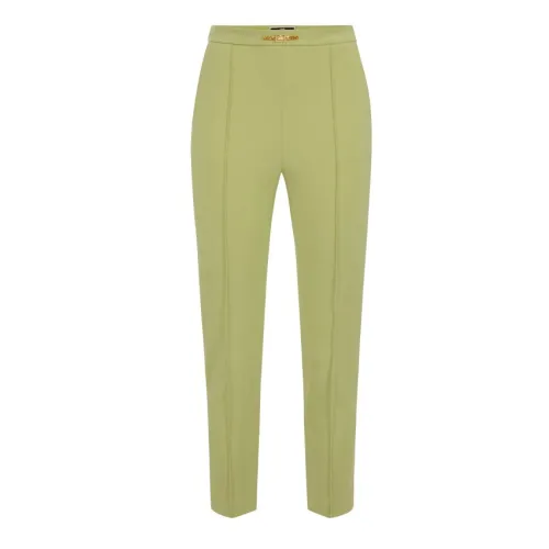 Elisabetta Franchi , Golden Logo Clamp Straight Trousers ,Green female, Sizes: