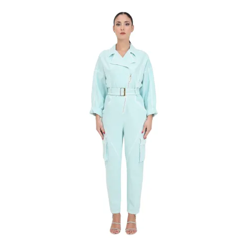 Elisabetta Franchi , Green Cargo Denim Jumpsuit ,Blue female, Sizes:
