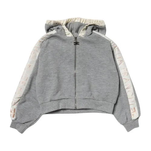 Elisabetta Franchi , Grey Cropped Hoodie with Logo Bands ,Gray female, Sizes: