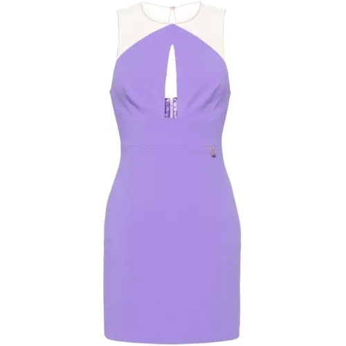 Elisabetta Franchi , Halter Neck Tulle Shoulder Mini Dress ,Purple female, Sizes: