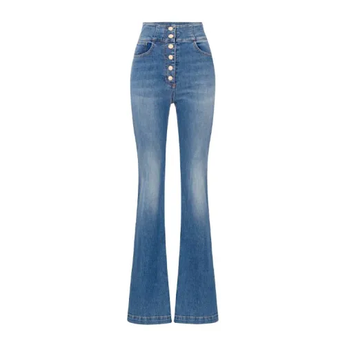 Elisabetta Franchi , High-waisted buttoned palazzo jeans ,Blue female, Sizes: