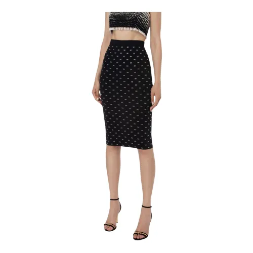 Elisabetta Franchi , High-waisted Knit Pencil Skirt with Crystal Hotfix Pattern ,Black female, Sizes: