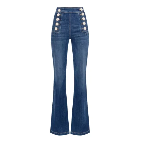 Elisabetta Franchi , High-Waisted Palazzo Jeans with Sailor Button ,Blue female, Sizes: