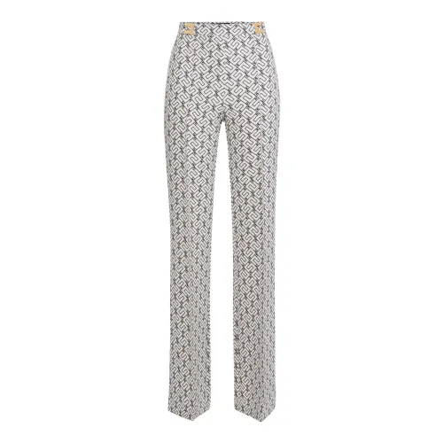 Elisabetta Franchi , High-Waisted Palazzo Trousers with All-Over Logo Print ,White female, Sizes: