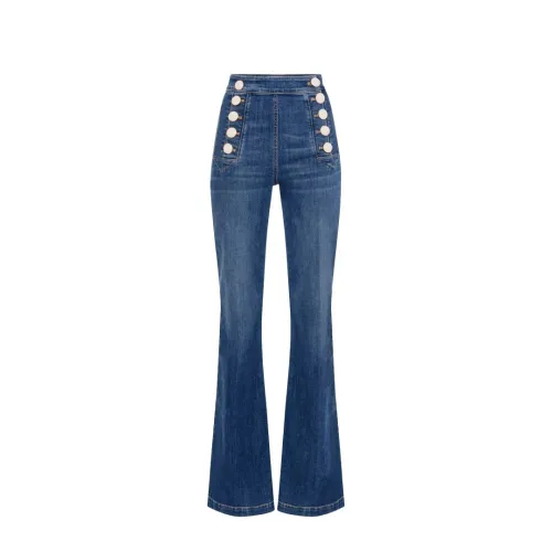 Elisabetta Franchi , High-Waisted Sailor Button Palazzo Jeans ,Blue female, Sizes: