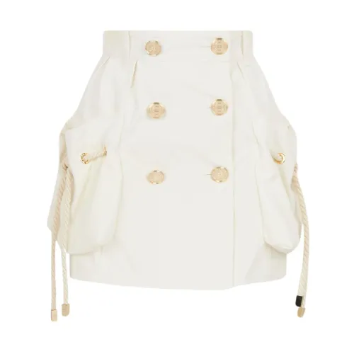 Elisabetta Franchi , Ivory Skirt with Gold Button Closure ,White female, Sizes: