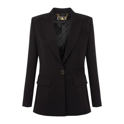 Elisabetta Franchi , Light Crepe Jacket with Lapel ,Black female, Sizes: