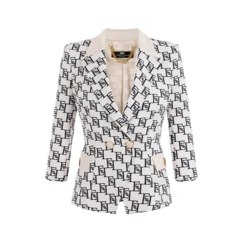 Elisabetta Franchi , Logo Print Double-Breasted Crepe Jacket ,Multicolor female, Sizes: