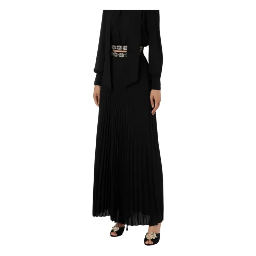 Elisabetta Franchi , Long Georgette Skirt with Embroidery ,Black female, Sizes: