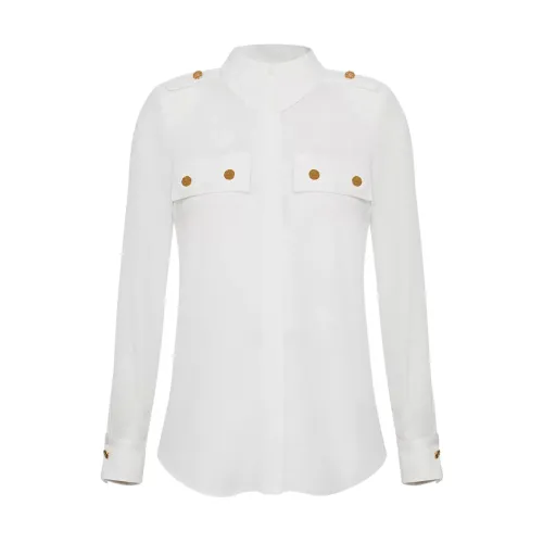 Elisabetta Franchi , Long Sleeve Georgette Shirt with Flap ,White female, Sizes: