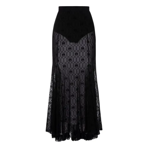 Elisabetta Franchi , Long Velvet Print Skirt ,Black female, Sizes: