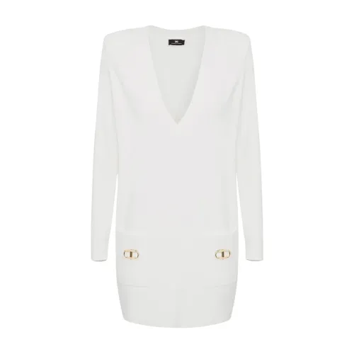 Elisabetta Franchi , Mini Sack Dress with Bullseye Detail ,White female, Sizes: