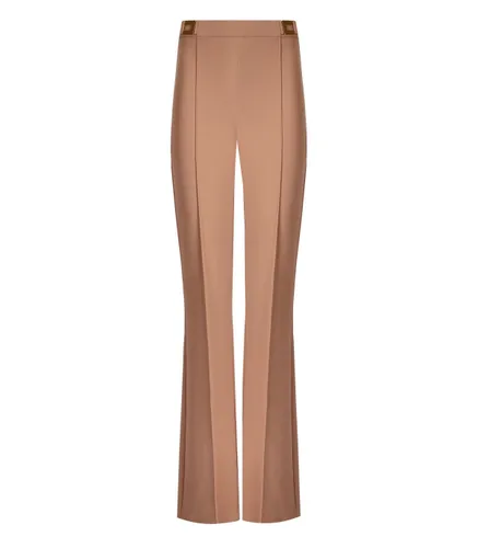 ELISABETTA FRANCHI NUDE PALAZZO TROUSERS WITH LOGO