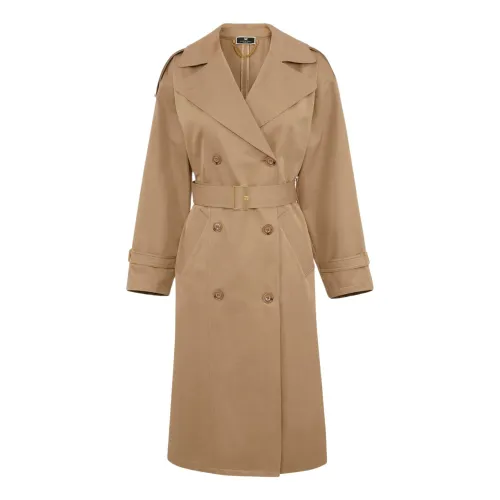 Elisabetta Franchi , Oversized Cotton Gabardine Coat ,Brown female, Sizes: