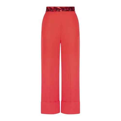 Elisabetta Franchi , Palazzo Style Beaded Pants ,Red female, Sizes: