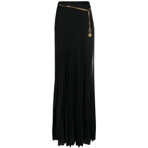 Elisabetta Franchi , Pleated Black Skirt with Side Slit ,Black female, Sizes: