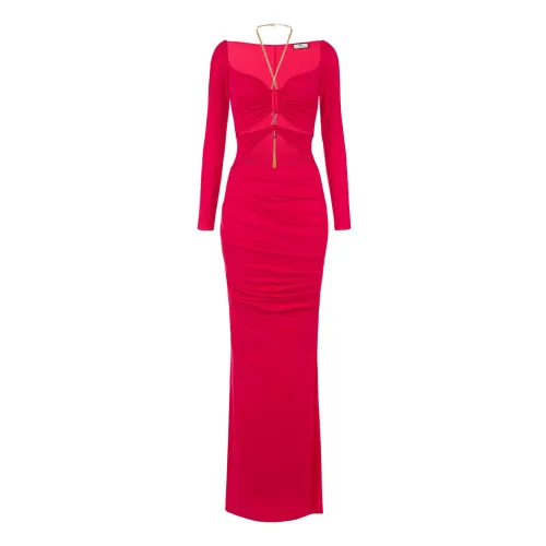Elisabetta Franchi , Red Carpet Knit Dress with Chain Ab35432E2-560 Fuchsia ,Pink female, Sizes: