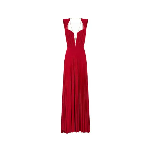 Elisabetta Franchi , Red Jersey Lurex Long Dress with Open Back and Chain ,Red female, Sizes: