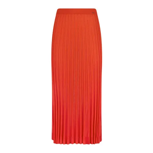 Elisabetta Franchi , Red Pleated Midi Skirt with Sheer Details ,Red female, Sizes: