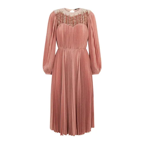 Elisabetta Franchi , Rose Gold Empire Style Sequin Dress ,Pink female, Sizes: