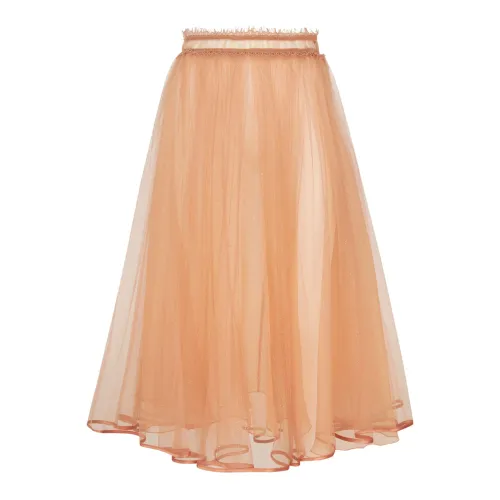 Elisabetta Franchi , Rose Gold Tulle Skirt High Waist ,Beige female, Sizes: