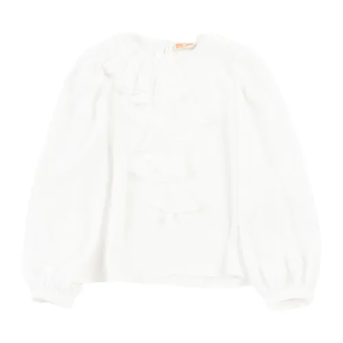 Elisabetta Franchi , Ruched Long-Sleeved Shirt ,White female, Sizes: