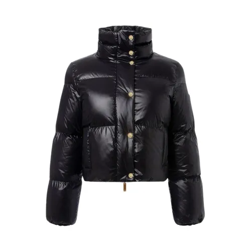 Elisabetta Franchi , Satin Crop Puffer Jacket ,Black female, Sizes:
