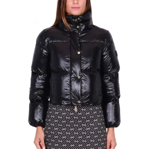 Elisabetta Franchi , Short and Shiny Black Padded Jacket ,Black female, Sizes: