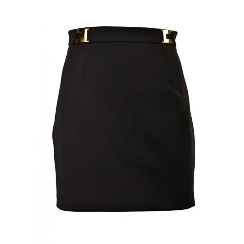 Elisabetta Franchi , Simple Short Skirt with Gold Logo ,Black female, Sizes: