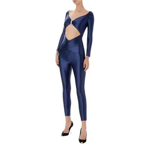 Elisabetta Franchi , Skinny Jumpsuit with Bateau Neckline ,Blue female, Sizes: