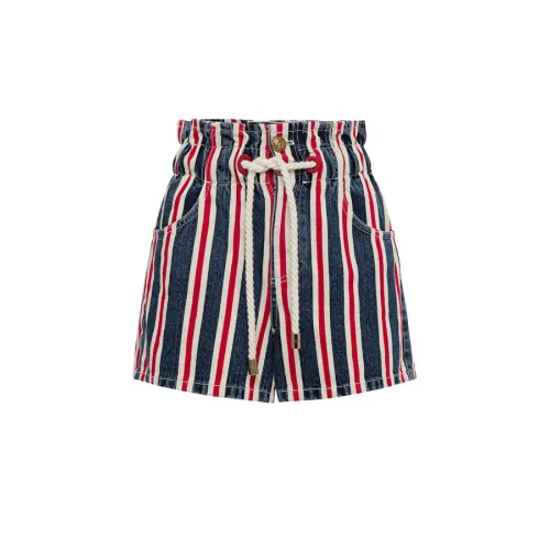 Elisabetta Franchi , Striped Denim Shorts ,Blue female, Sizes: