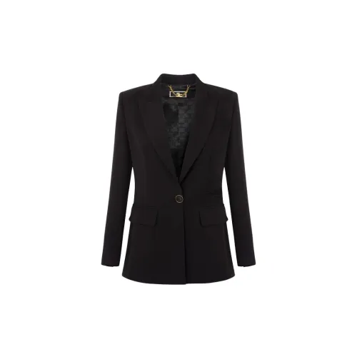 Elisabetta Franchi , Structured Crepe Jacket with Peak Lapels ,Black female, Sizes: