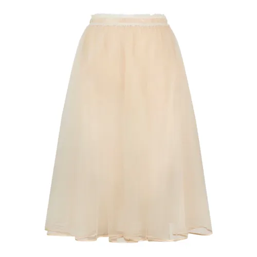 Elisabetta Franchi , Tulle Burro High Waist Midi Skirt ,Beige female, Sizes: