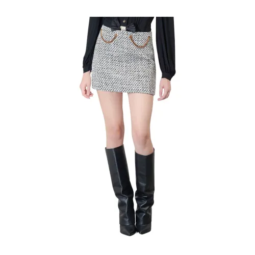 Elisabetta Franchi , Tweed Lurex Chain Mini Skirt ,Gray female, Sizes: