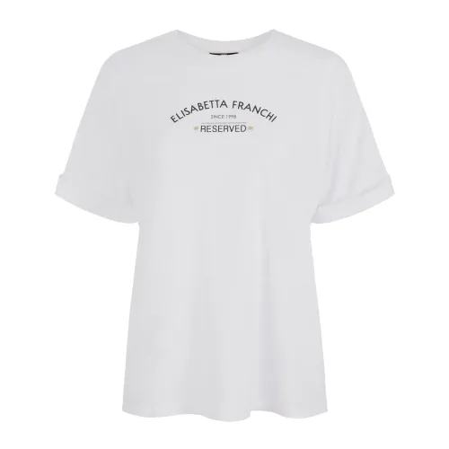 Elisabetta Franchi , White Lightweight Cotton T-shirt with Rolled-up Sleeves ,White female, Sizes: