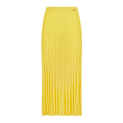 Elisabetta Franchi , Yellow Pleated Knit Midi Skirt ,Yellow female, Sizes: