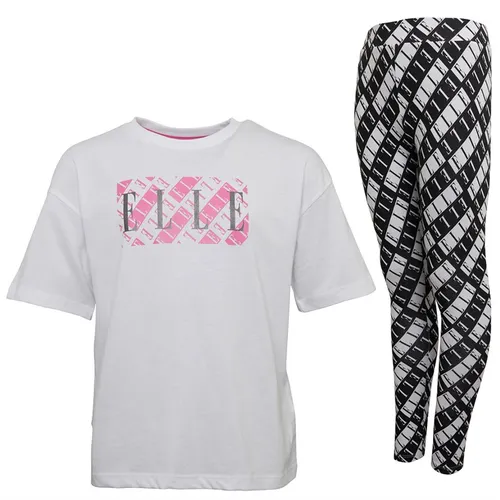 Elle Junior Girls Graphic T-Shirt And Leggings Set Bright White
