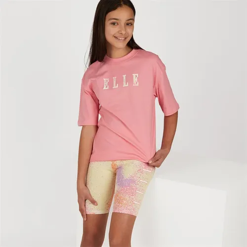 Elle Junior Girls Loose Fit T-Shirt And Cycling Shorts Set Plumeria