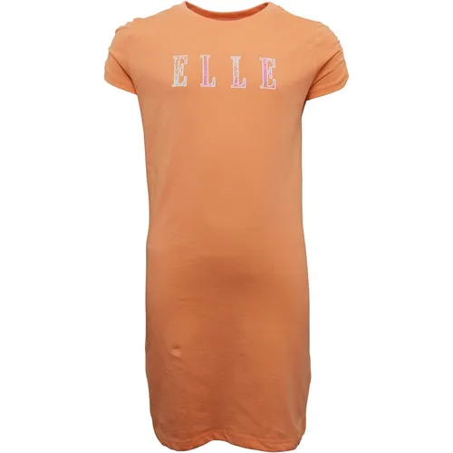 Elle Junior Girls Paint Infill Ruched Cap Sleeve Dress Cantaloupe