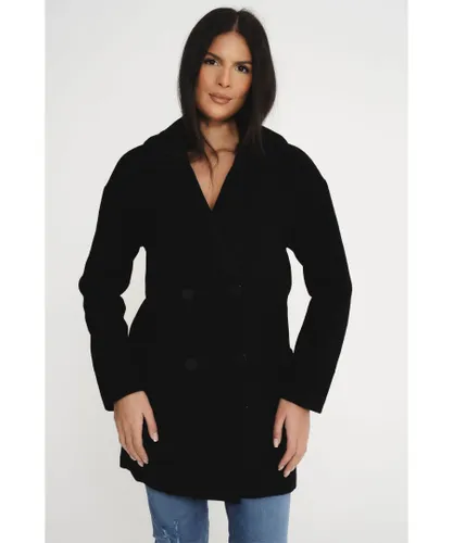 Elle Womenss Wool Reefer Jacket in Black Wool (archived)