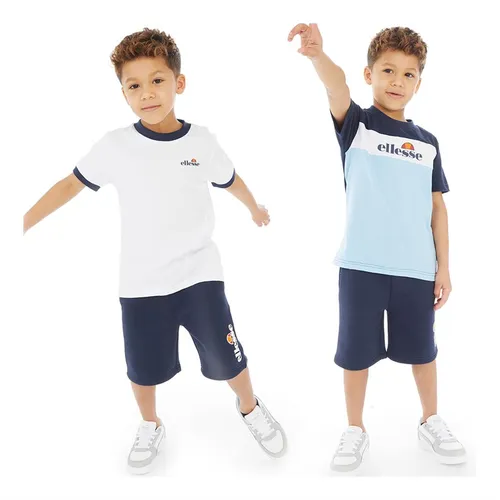 Ellesse Boys Johan Logo Two Pack T-Shirts And Shorts Set Navy/Sky Blue/White