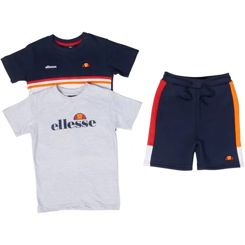 Ellesse Boys Tiziano Logo Two Pack T-Shirts And Shorts Set Grey/Navy/White