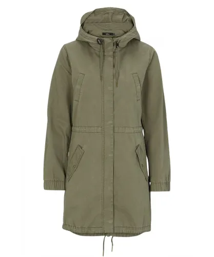 Ellos Womens Longline Zip Front Parka Coat Jacket - Khaki Cotton