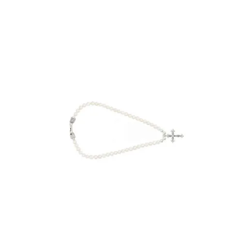 Emanuele Bicocchi , 925 Silver Cross Pendant Necklace with Freshwater Pearls ,White male, Sizes: ONE SIZE