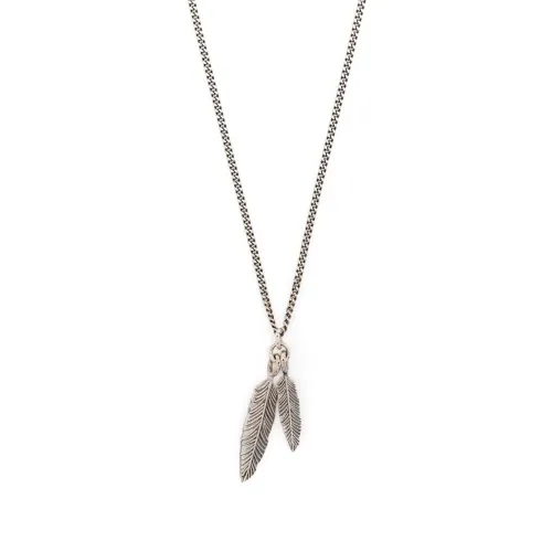 Emanuele Bicocchi , Silver Feather Pendant Necklace ,Gray male, Sizes: ONE SIZE