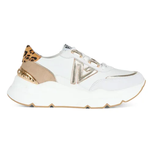 Emanuelle Vee , Contrast Insert Leather and Fabric Sneakers ,White female, Sizes: