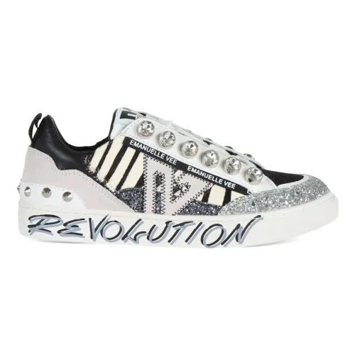 Emanuelle Vee , Glitter Leather and Fabric Sneakers ,White female, Sizes: