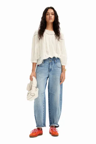 Embroidered fringing blouse - WHITE - L